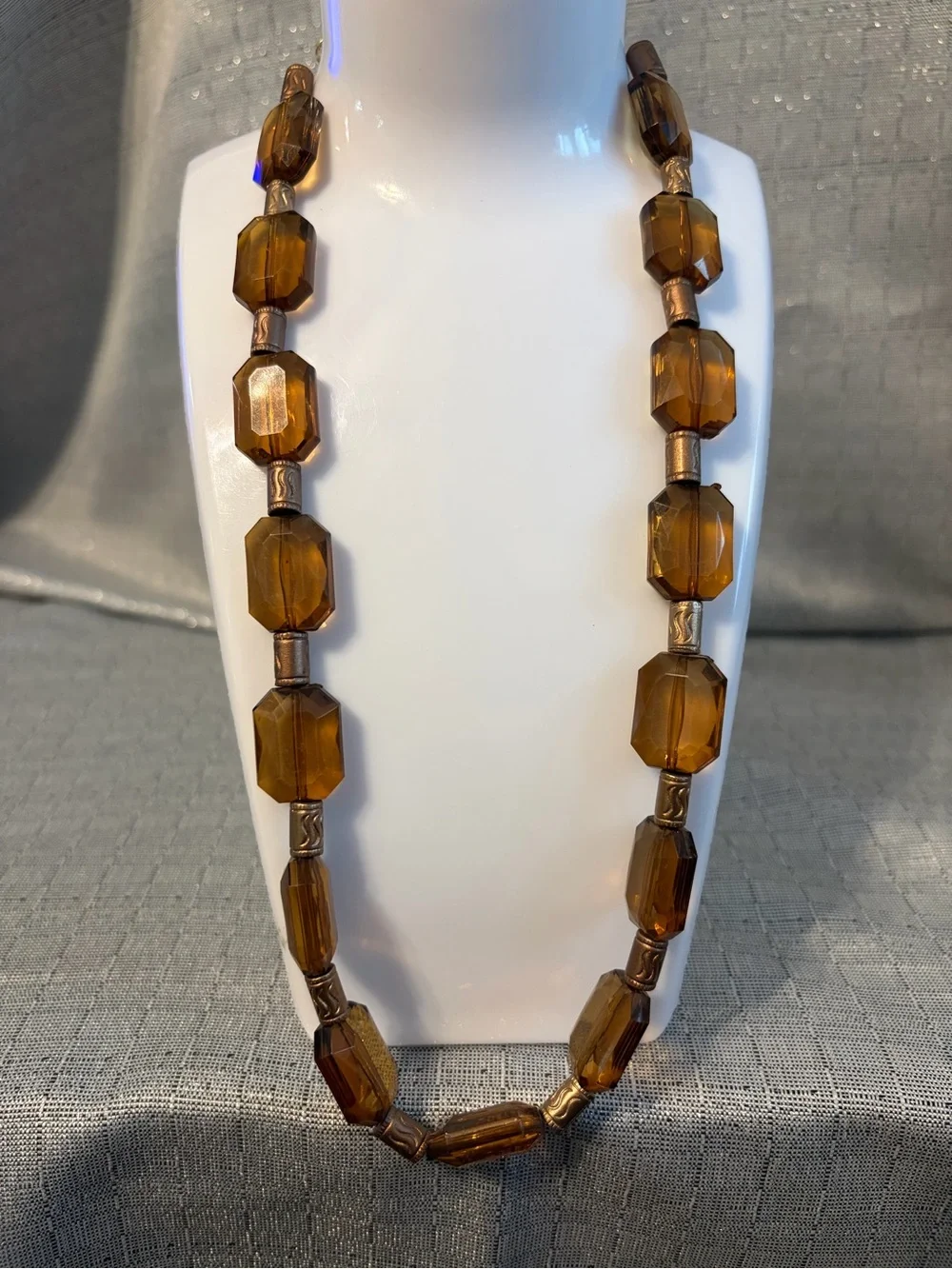Vintage Amber Lucite/Acrylic Bead Necklace - Women Jewelry